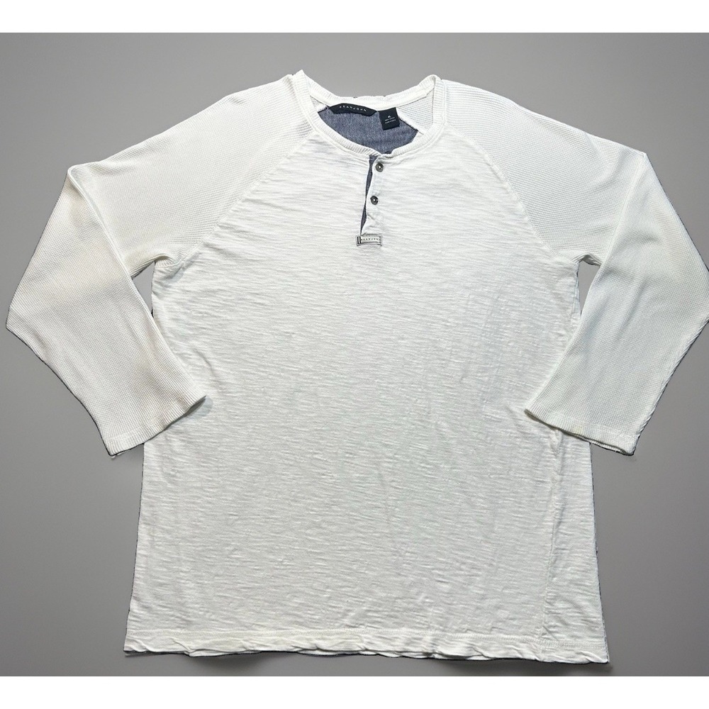 Sean John Mens XL Cream Waffle Knit Thermal Long Sleeve Shirt Embroidered Logo
